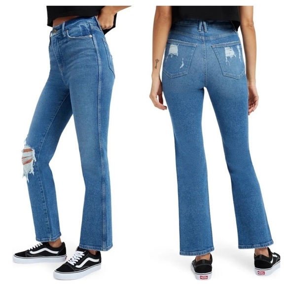 Good American Good Curve Straight Jeans GCS144T High Waist Distressed Sz 6 W 28 - Picture 5 of 10